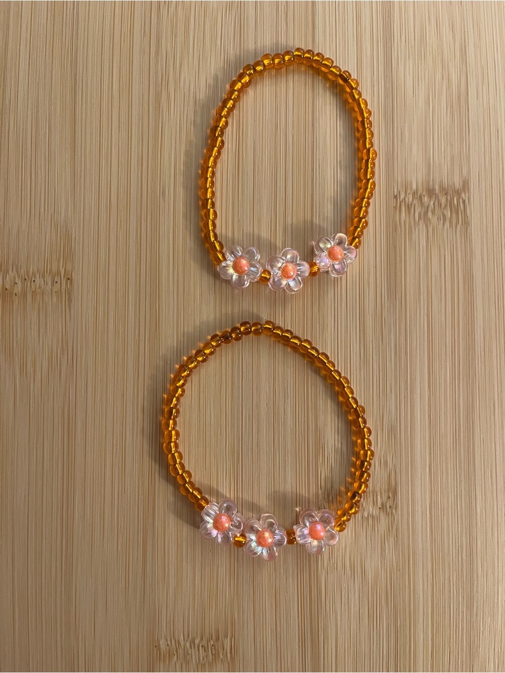Orange Three Flower Beaded Bracelets - Set of 2